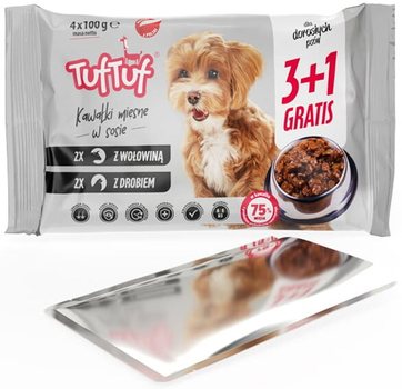 Mokra karma dla psów TufTuf 4 x 100 g - 2x drób, 2x wołowina (5905342251200)