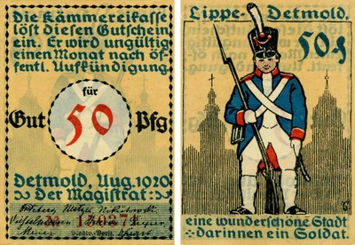 Банкнота Німеччина Нотгельд 50 пфенігів 1920 F-VF Детмольд Різновид 3