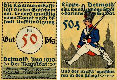 Банкнота Німеччина Нотгельд 50 пфенігів 1920 F-VF Детмольд Різновид 2