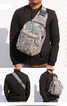 Тактична чоловіча сумка армійська борсетка однолямкова колір сірий піксель.