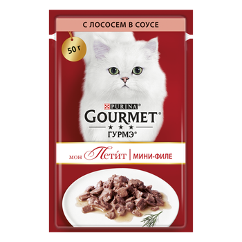 Влажный корм GOURMET Mon Petit для взрослых кошек кусочки с лососем в соусе 50 г