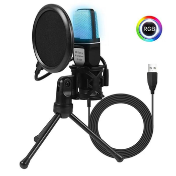 Конденсаторный USB микрофон, проводной с RGB-подсветкой, черный (76752172)