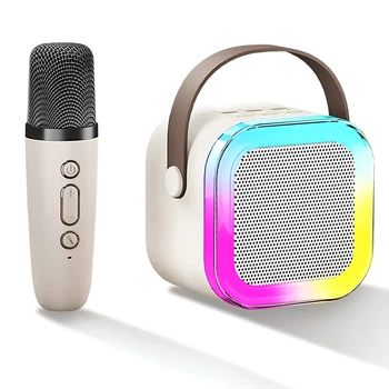 Беспроводная портативная Bluetooth колонка караоке с 2 микрофонами и RGB подсветкой K12 White