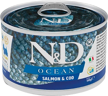 Влажный корм Farmina N&D Grain Free OCEAN SALMON & COD ADULT MINI для собак мелких пород с лососем и треской 140 г (8606014102222)