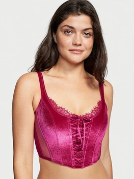 Корсет Victoria's Secret Unlined Lace-Up Velvet Corset Top S Розовый