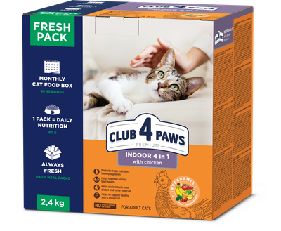 ПРОМО НАБОР Сухого корма для взрослых кошек Club 4 Paws (Клуб 4 Лапы) Премиум FRESHPACK. Для кошек, живущих в помещении 4 в 1 2.4 кг (4820215364744/4820215365208)
