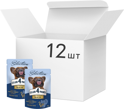 Влажный корм для взрослых собак малых пород Club 4 Paws Selection Премиум Плюс Кусочки с уткой и индейкой в соусе 0.085 кг х 12 шт (4820215368049/4820215368292)