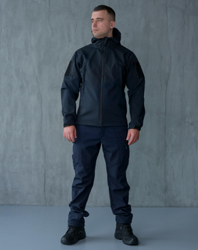 Чоловічий демісезонний Костюм ДСНС Softshell із Липучками під Шеврони темно-синя Куртка та штани M