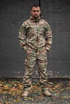 Мужской костюм Softshell на флисе Куртка с капюшоном + Брюки / ветрозащитная форма цвет мультикам XL