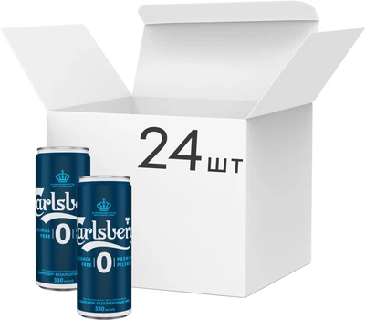 Упаковка пива Carlsberg безалкогольне світле фільтроване 0.5% 0.33 л x 24 шт. (4820250943515)