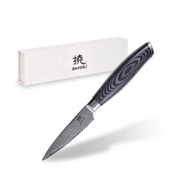 Nóż kuchenny do obierania Shiori Kuro Shoto ze stali damascenskiej (Shiori ID: 189)