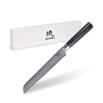 Nóż kuchenny do pieczywa Shiori Kuro Surai ze stali damascenskiej (Shiori ID: 191)
