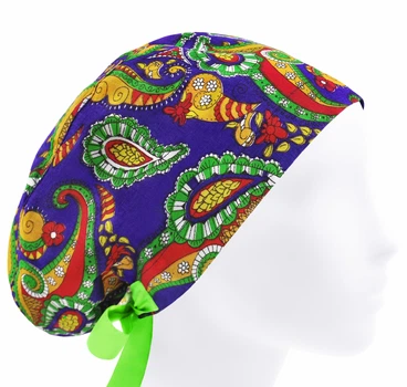 Медицинская шапочка женская HeadwearUniverse универсальная принт Индийские огурцы салатовые