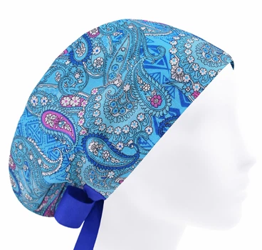 Медицинская шапочка женская HeadwearUniverse универсальная принт Индийские огурцы голубые
