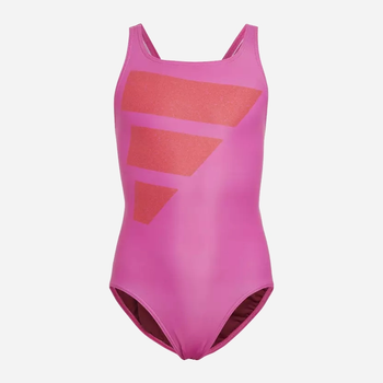 Підлітковий суцільний купальник для басейну для дівчинки Adidas Big Bars Suit IC4722 164 см Рожевий (4066745117003)