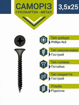 Саморез черный по металлу 3,5х25 (1000 шт.)