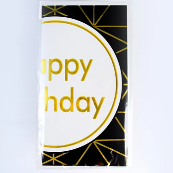 Скатертина Святкова Фольгована З Написом Happy Birthday Золоті Смужки 137x183см | Чорний