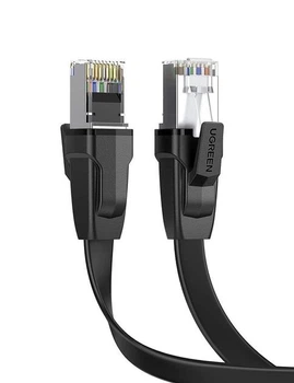 Патч корд UGREEN сетевой кабель 40 Гбит\с 2000 МГц Ethernet RJ45 Cat 8 плоский 1М Black (NW134)