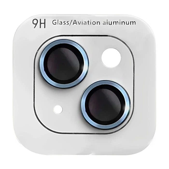 Защитное стекло Epik Metal Classic на камеру (в упак.) для Apple iPhone 15 (6.1") / 15 Plus (6.7") Голубой / Light Blue