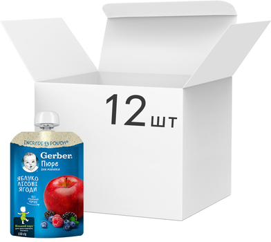Упаковка фруктового пюре Gerber из яблок и лесных ягод для детей с 6 месяцев 150 г х 12 шт (7613287358998)