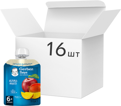 Упаковка Фруктового пюре Gerber Яблоко и манго с 6 месяцев 90 г х 16 шт (07613036345873)