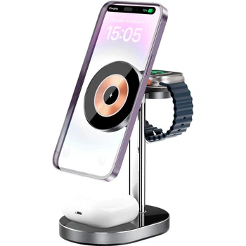 Беспроводное зарядное устройство Док-станция WiWU Wi-W003 3 в 1 Wireless Charger with MagSafe Black