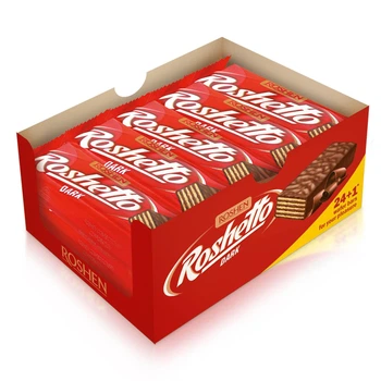 Упаковка вафельних батончиків Roshen Roshetto Dark chocolate 25 шт x 34 г