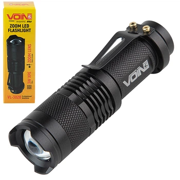 Фонарик ручной VOIN VL-3028, LED XPE, 100Lm, зум, алюминий, 1хАА (не в комплекте) (VL-3028) V11081
