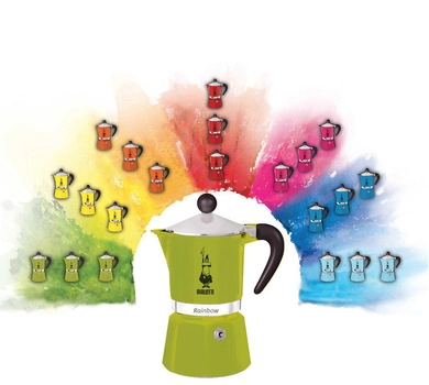 Гейзерна кавоварка Bialetti Rainbow 3tz Зелена + 3 чашки (8006363018500)