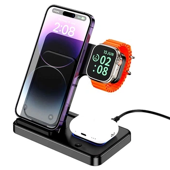 Зарядка беспроводная Qi 3в1 Borofone BQ26 |15W Max| Док-станция для iPhone + iWatch + Airpods Black