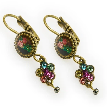 Вінтажні сережки від Michal Negrin з розписом і рожевими кристалами Swarovski