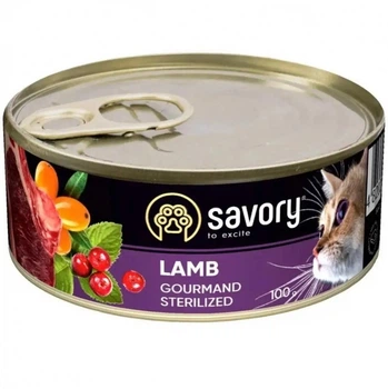 Влажный корм Savory Cat Can Adult Sterilised для взрослых стерилизованных кошек с ягненком 100 г
