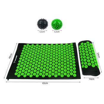Набір комплект килимок для акупресури з подушкою масажними кульками для точкового масажу (476257-Prob) Чорний з зеленим