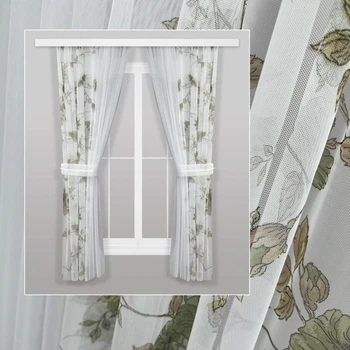 Легкі комбіновані кухонні штори з сітки Adagio Windows Decor із зеленим листям 1,8x1,6м - 2шт