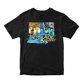 Футболка чорна з оригінальним принтом гри BeyBlade "Дзига Beyblade. Бейблейд. Персонажі" Push IT ФП012177, 4 роки, 30, 94 см