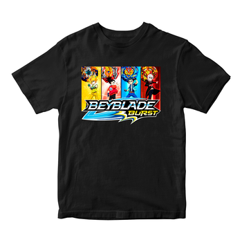 Футболка чорна з оригінальним принтом гри BeyBlade "Дзига Beyblade burst - Бейблейд берст. Персонажі" Push IT ФП012161, 6 років, 32, 107 см