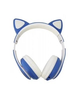 Наушники беспроводные Cat Ear VZV-24M Bluetooth с разноцветной LED подсветкой и кошачьими ушками Синие