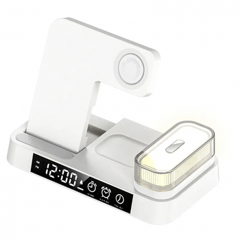 Док-станція A37 5in1+Lamp/Alarm Clock 30W для Apple IPhone, iWatch, AirPods з годинником і світильником біла
