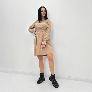 Вельветовое платье с завышенной талией Fashion 46/48 бежевый