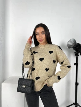 Светр вовняний теплий жіночий Oversize 42/46 Бежевий