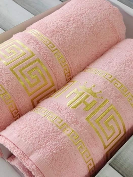 Подарунковий набір рушників 2в1 Moz versace persik 50х90+70х140 см Персиковий