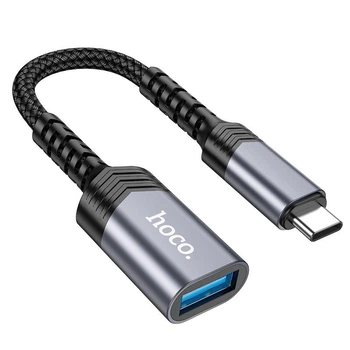 Адаптер Переходник HOCO Type-C male to USB female 3.0 converter UA24 OTG Type C- USB 3.0 для телефона Серый