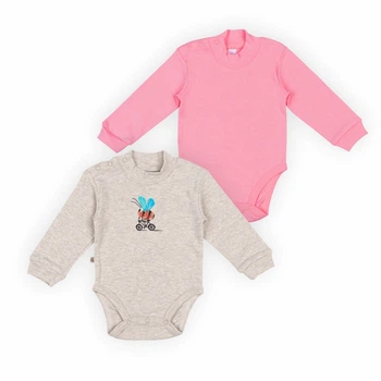 Комплект-боді дитячий для дівчинки GABBI BD-24- 8 (2шт) Сірий/Рожевий на зріст 86 (13933)