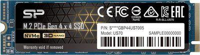 Dysk SSD Silicon Power US70 1TB M.2 2280 NVMe PCIe 4.0 x4 3D NAND (TLC) (SP01KGBP44US7005)