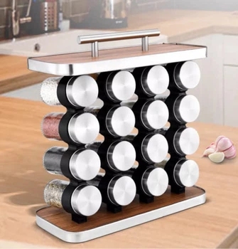 Набор для специй 16 стеклянных емкостей на подставке, Спецовщица Stainless steel and wood, Органайзер для специй и приправ