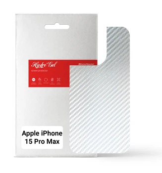 Защитная пленка на заднюю панель для Apple iPhone 15 Pro Max, Carbone Silver, гидрогелевая, глянцевая, серебряный карбон, самовосстановление от царапин, клей по всей поверхности, ArmorStandart (ARM71909)