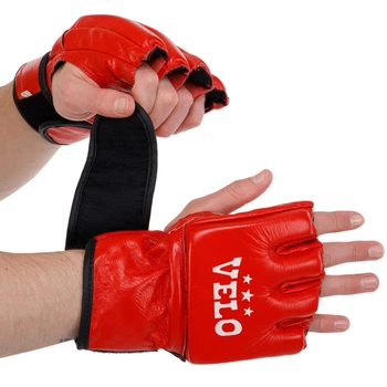 Перчатки для смешанных единоборств MMA кожаные VELO (р-р XL, Красный) (ULI-4018_Красный_XL)