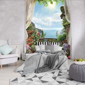 Флизелиновые фото обои пейзаж 184x254 см 3D Вид - Цветы и море (11426V4A)+клей