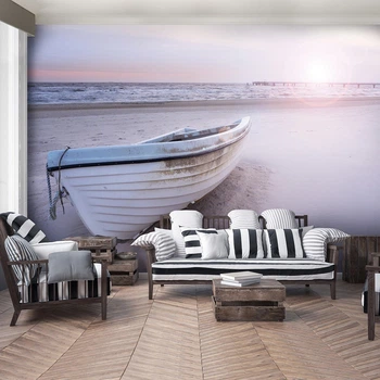 Флизелиновые фотообои море фото 3D 416 x 254 см Лодка на пляже (13050VEXXXL)+клей