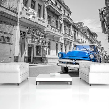 Флизелиновые 3D фотообои город Старая синяя машина (13333V)+клей